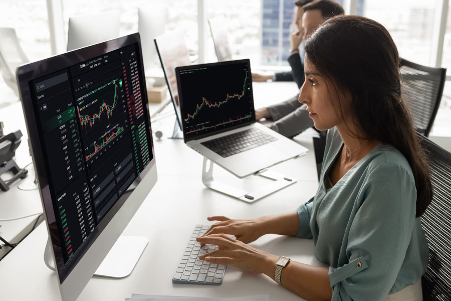 Woman checking investment graph.